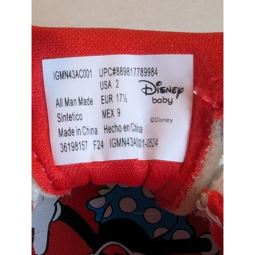 Minnie Mouse Disney Shoes Size 2 Toddler Canvas White And Red Bow Sparkles